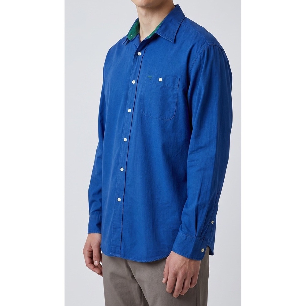 ALEXANDER JULIAN Colours Button Front Shirt Men's L Blue Cotton Long Sleeve